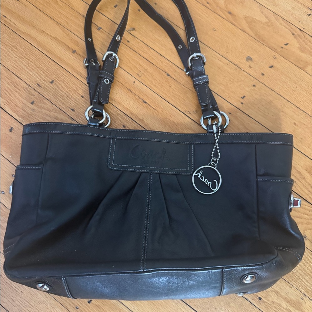 Coach Black Leather Bag with Pink Interior
